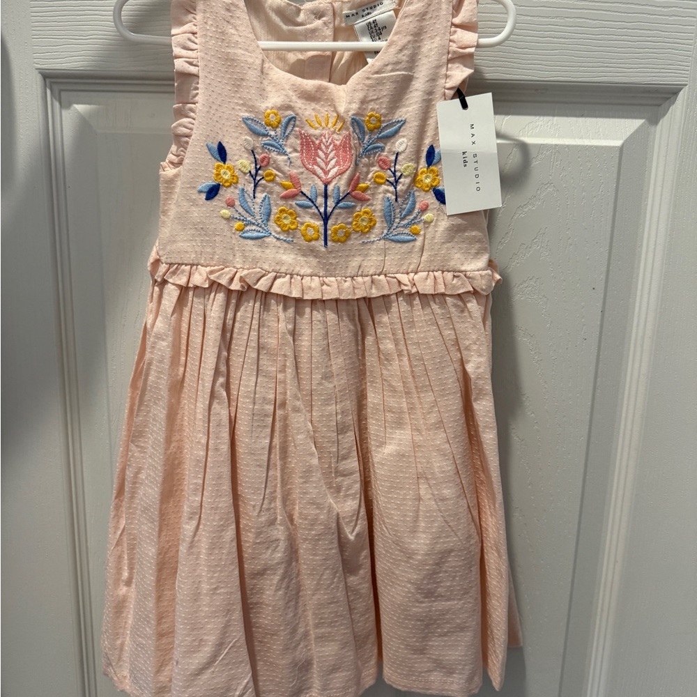 Max Studio Light Pink Embroidered Floral Ruffle Dress